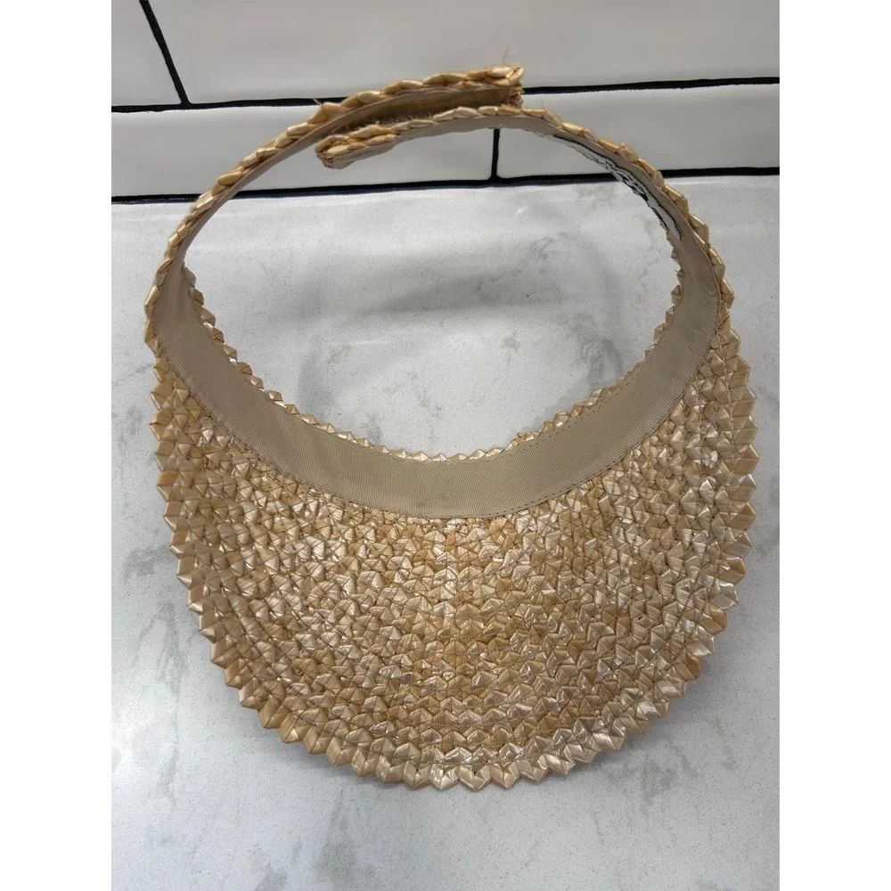 Beach Riot Straw Visor Women OS Tan Woven Sun Hat Adjustable Beach Coastal Boho